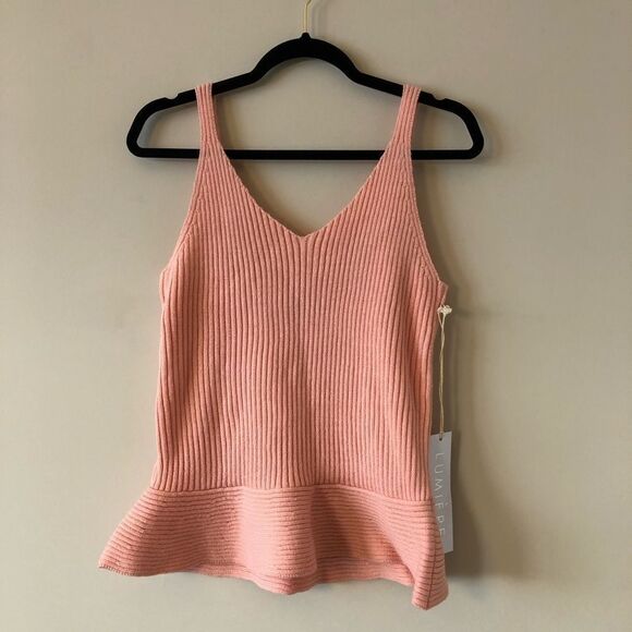 NWT- Lumiēre Pink Ribbed Knit Peplum Tank Top (Size: Small) - Picture 1 of 5